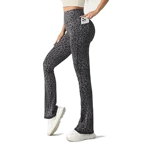 Leggings Damen Leoparden Schlaghose High Waist Flared Leggings Blickdicht Bootcut Jogginghose Fitnesshose für Outdoor