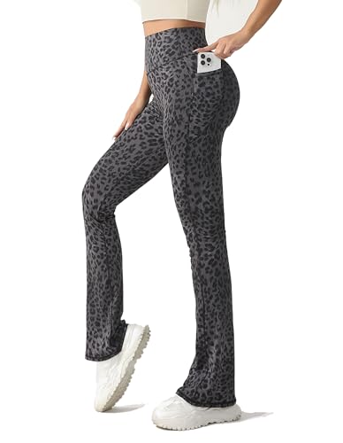Leggings Damen Leoparden Schlaghose High Waist Flared Leggings Blickdicht Bootcut Jogginghose Fitnesshose für Outdoor