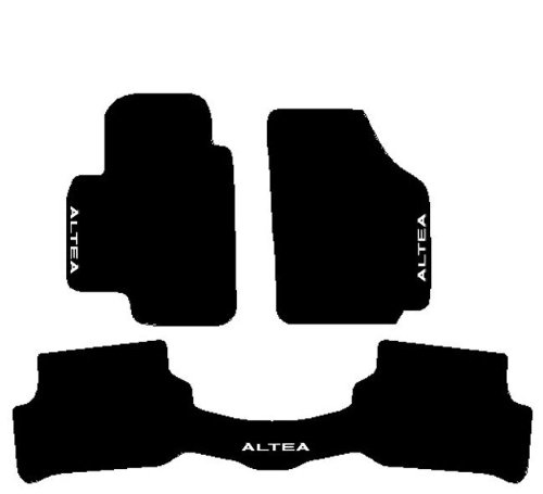 SonCar Juego Completo de Alfombras de Moqueta con Traseras Unidos y Bordado de Hilo Bianco, Color Negro