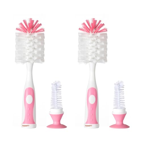 Image of Chemimoso Multifunctional Cleaning Brush, Baby Bottle Brush, Bottle Brush Cleaner, Rotate The Suction Cup to Obtain The Small Bristle Brushes, Set Z, Pink, Nylon and Nylon Brush