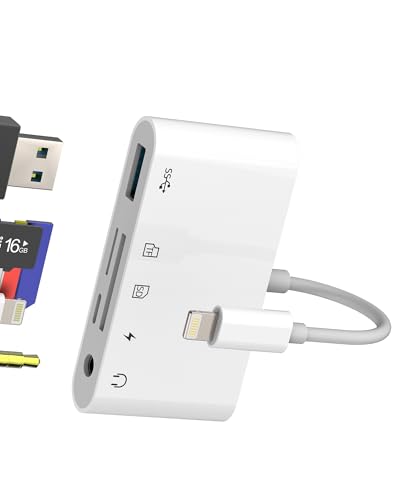 zoyuzan Lector 5 en 1 Lightning Adaptador para iPhone 14 13 12 11 Pro MAX iPad SD Card Reader Auriculares OTG Cable Lector Compact Flash Accesorios