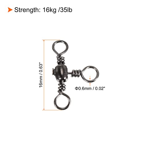 PATIKIL 3 Way Swivel, 60Pcs 35lb Copper Cross Line Barrel Terminal Tackle for Saltwater Freshwater Fishing Black - Image 2