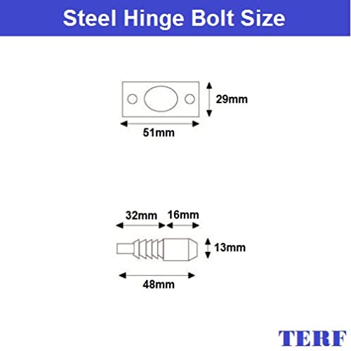 TERF® Heavy Duty Steel Hinge Bolts Including Fixing Screw for Door Frame Protection - Pack of 4, Zinc - Image 3
