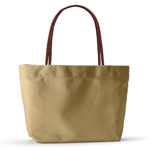 BasicList Bolsa de mão de lona - Bolsa feminina minimalista elegante para o dia a dia, trabalho, escola, viagem, mãe, enfermeira, professora, Bege, Large, Sacola