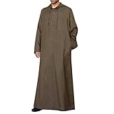 ADUWOAN Men's Muslim Button Up Robe with Hood Long Sleeve Kaftan Thobe Middle East Saudi Arabia Islamic Dubai Dress Gown