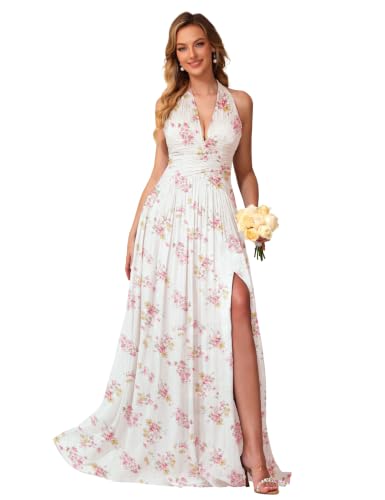 Image of Shimmer Chiffon Bridesmaid Dresses for Women Long | Deep V Neck,Pleated,Knotted,Empire Waist,with Slit,Breathable,Lightweight,Flowy,Formal Evening Dress