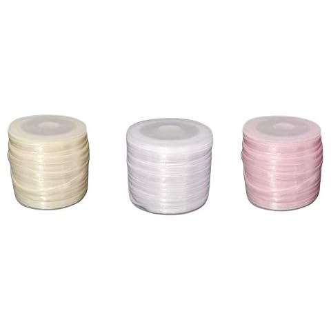 Jenich 3 Rolls Satin Ribbon 50m*3mm Fabric Ribbon Colorful Gift Ribbon Solid Satin Craft Ribbon Double Side Satin Ribbon for Wedding Hair Accessories Craft Gift Wrapping Bouquet Pink White Beige Cover
