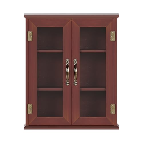 ChooChoo Wood Medicine Cabinet with Acrylic Doors, Bathroom Wall Cabinet with Adjustable Shelves Over The Toilet, Rustic Cabinet Wall Mounted for Bathroom, Kitchen, Living Room, Solid Wood Cherry