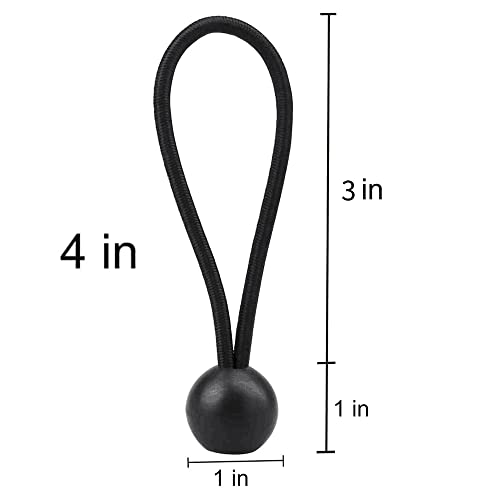 AOPRIE 30 Pack Bungee Balls, Black Ball Bungee Heavy Duty Heavyweight 4 inches Tarp Bungee Cords, Weather Resistant Tie Down Strap 4mm Thickness - for Camping, Tents, Cargo, Holding Wire and Hoses