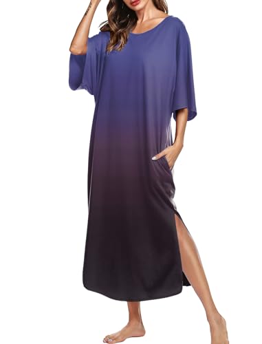 Image of Ekouaer Women's Nightgown Short Sleeve Sleepshirt Long Loungewear Casual Maxi Lounge Dress House Dresses with Pockets