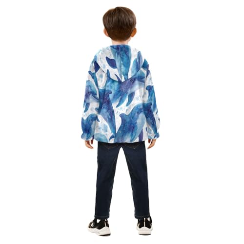 Blue Dolphins Swimming in Ocean Toddler Fleece Jacket Girl Boys Hooded Fleece Jacket Coat Warm Outwear Zip-up 3-10T4