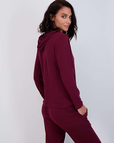 Image of Real Essentials 2 Pack: Women's Soft Long Sleeve Sleep Set - Comfortable Lounge Pull Over Hoodie and Henley Jogger
