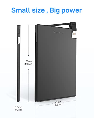 Tntor Portable Charger For Iphone Built In Lightning Cable, 3500Mah Ultra Slim External Battery, Fast Charge Power Bank For Iphone 14/13/12/11 Pro/X/8 Etc #TOP2