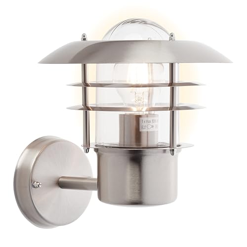 BRILLIANT Lampe Terrence Außenwandleuchte stehend edelstahl | 1x A60, E27, 60W, g.f. Normallampen n. ent. | IP-Schutzart: 44 - spritzwassergeschützt | Für LED-Leuchtmittel geeignet
