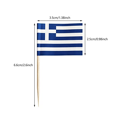 100 Pack Greece Flag Greek Toothpick Flags, Cocktail Picks Mini Stick Cupcake Toppers Country Picks Party Decoration Celebration Cocktail Food Bar Cake Flags (Greek)