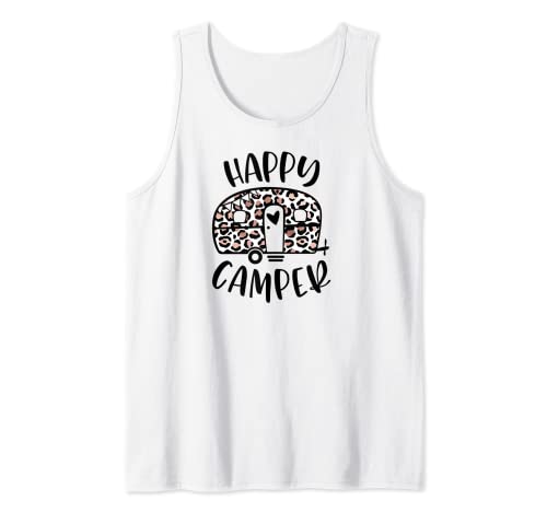 Happy Camper Trendy Leopard Camping Aventura Camiseta sin Mangas