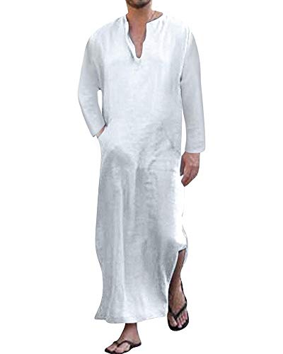 YAOHUOLE Herren Roll-Up-Ärmel Kaftan Weiche Reine Farbe Thobe Langes Kleid...