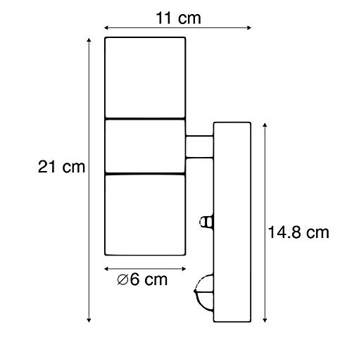 Qazqa Modern außen Wandleuchte, Außenlampe mit Bewegungssensor, Wandlampe für den Garten - Duo - Dunkelgrau, max. 35W, Geeignet für LED, 11cm, IP44, Rund, 2-flammig