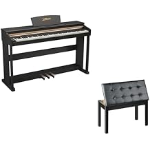 88 Key Digital Piano with Weighted Keys, Professional Triple Pedal, USB-MIDI Connectivity, Includes Wood Bench