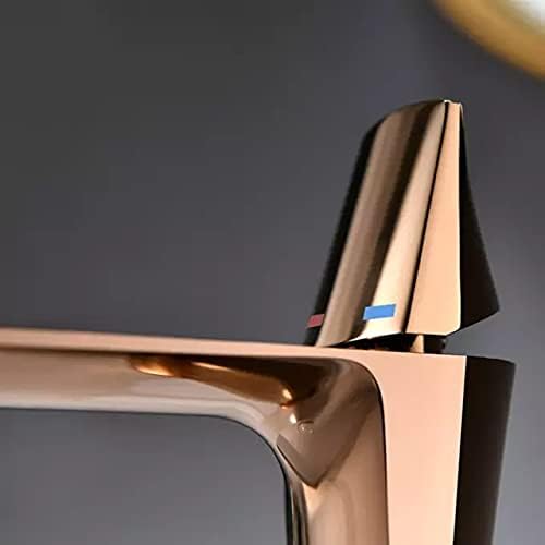 Image of BASSINO Small Size Brass Bathroom Sink Wash Basin Mixer Tap Single Handle Hot & Cold Waterfall Lavatory Sink Faucet for Living Room & Bathrooms (Rose Gold)