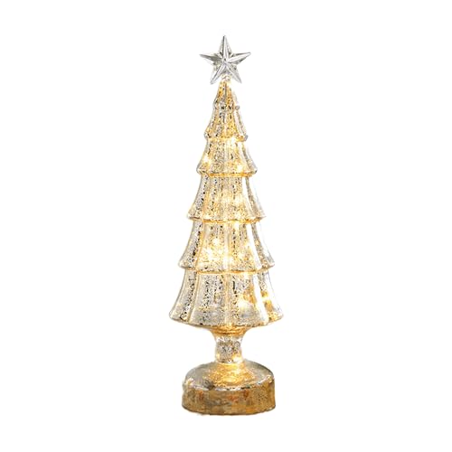 Árbol de Navidad iluminado – Decoración navideña de cristal, mesa mini árbol LED, decoración festiva para el hogar | Árbol de Navidad de cristal para sala de estar, dormitorio, cocina, chimenea, Th