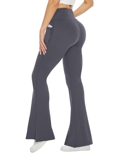 TNNZEET Black Flare Leggings for Women, Crossover Yoga Pants with Pockets Bootcut Flared Leggings
