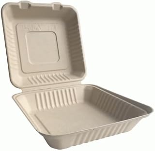 Better Earth Eco-Bamboo Compostable Fiber 1-Compartment Hinged Clamshell Container, 9x9x3, Kraft | 200/Case