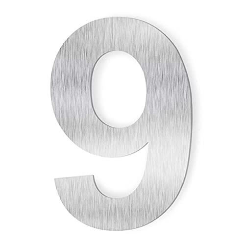 House Number - 6 Inch Stainless Steel Floating Home Address Number, Rustproof & Easy Install, Silver, Number 9