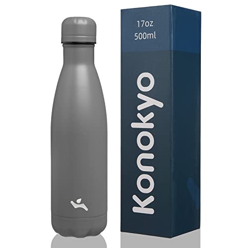 Image of Konokyo Insulated Water Bottles,17 oz Double Wall Stainless Steel Vacumm Metal Flask for Sports Travel,Gray