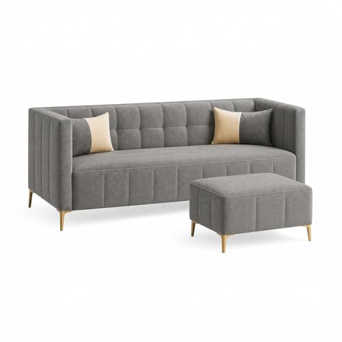 Image of SOCOZI Stylluxe 4 Seater L Shape Sofa Set with Movable Ottoman | Flexible Left or Right Layout | Soft Velvet Suede Fabric | Modern Design | Plush Comfort Cushions for Living Room (Dark Grey)