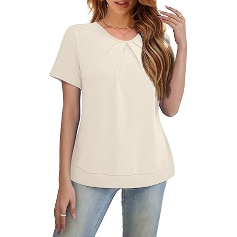 LIENRIDY Womens Tshirts Round Neck Short Sleeve Tops Tee Solid Color Blouse, White, M Cover