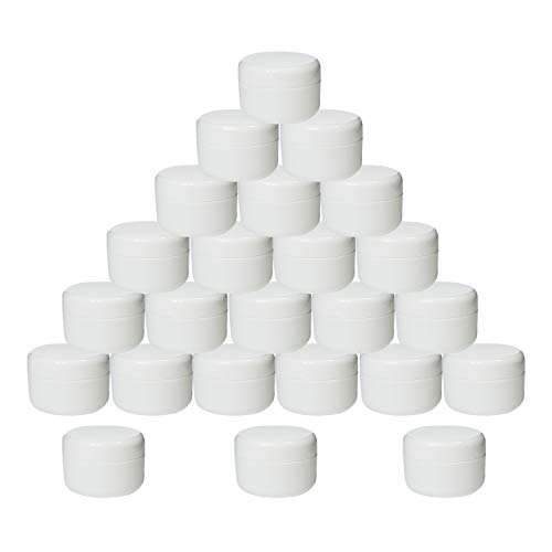 Houseables White Jar Container, 4 Oz, 120 ML Gram Capacity, Plastic, BPA Free, Double Wall w/Removable Inner Liners & Dome Lids for Cosmetic Samples, Cream, Lotion