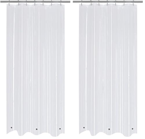 Image of Mrs Awesome Small Stall Shower Curtain Liner 36 x 72 inch, PEVA 8G Thick & Heavy Duty, 3 Bottom Magnets, Waterproof, 36x72, Clear (Pack of 2)