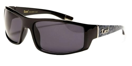 Locs Paisley Bandana Print Sqaure Wrap Around Sunglasses (Glossy Black w/Blue Bandana Frame, Black Lenses)