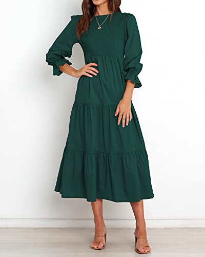 BTFBM Women Casual Long Sleeve Crew Neck Fall Dress Bohemian Relaxed Fit Floral Flowy Maxi Dresses Tiered Cocktail Dress