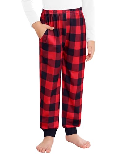 SWOMOG Unisex Kids Plaid Pajama pants for Boys & Girls Comfy Sleepwear Bottoms Lounge Jogger PJ Pants with Pockets