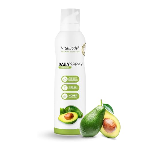 VitalBody+ DailySpray Avocadoöl – 2 kcal Ölspray für Airfryer, Braten & Grillen – Kalorienarm Kochen – Non-stick Cooking Spray, 800 Portionen VitalBody+ DailySpray Avocadoöl – 2 kcal Ölspray für Airfryer, Braten & Grillen – Kalorienarm Kochen – Non-stick Cooking Spray, 800 Portionen