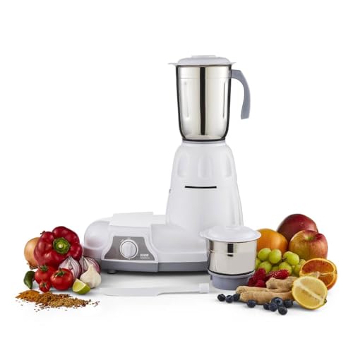 GEEPAS 550W 2-in-1 Indian Mixer Grinder Stainless Steel Jars & Blades White