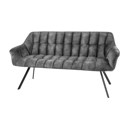 Riess Ambiente Esszimmer Sitzbank Papillon - 165cm - grau schwarz - Samt Metallgestell Rückenlehne Armlehnen Polsterbank Küchenbank Esszimmerbank