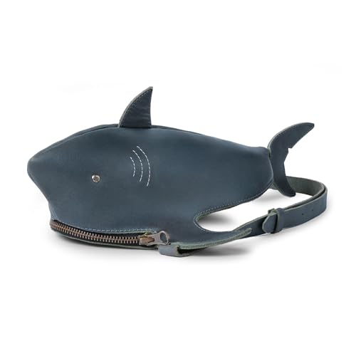 Image of Shark-Shaped Shoulder Bag with Adjustable Strap, Crossbody Bag, Messenger Bag, Full Grain Leather, Handmade