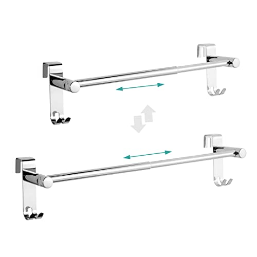 EMKE Extendable Towel Holder, 2 Pack Towel Rail for Over Radiator, Anti Slip Scratch Protecting Stripe Stainless Steel Over Door Towel Rack with Hooks, Extends From 40 to 63cm, Chrome
