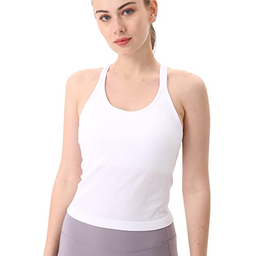 Image of sphinx cat Womens Ribbed Workout Crop Tops with Built in Bra Yoga Racerback Tank Top Slim Fit