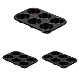 Formegolose, Molde 6 Magdalenas 18,5x27cm, Acero con Doble Capa Antiadherente, Color Negro (Paquete de 3)