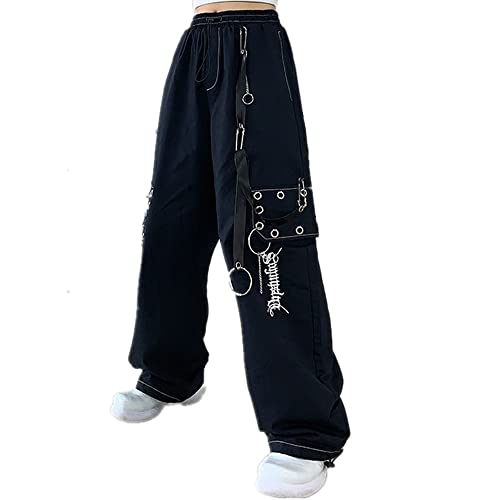 ENFUSO Embroidered Pattern Cargo Pants Harajuku Hip hop Wide Leg Pants Waist Pant Gothic Sport Casual Pants