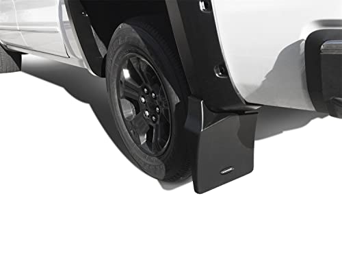 Image of Bushwacker Mud Flaps for Pocket Flares | 2-Piece Set, Black, Smooth Finish | MUD-40120 | Fits 2014-2018 Chevrolet Silverado 1500; 2019 1500 LD; 2015-2019 2500 HD /3500 HD Fleetside (Excludes Dually)