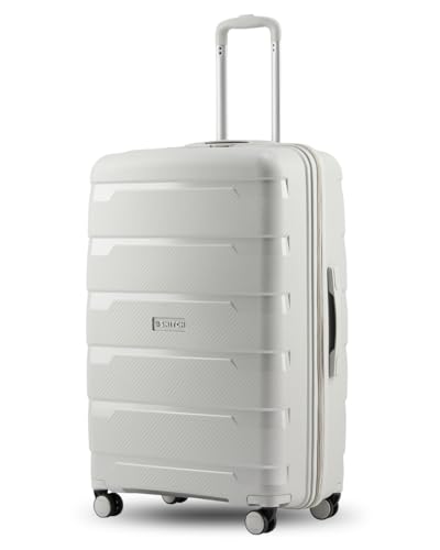 Image of SNITCH Layer Large Size Light Grey Polypropylene Hard Travel Suitcase - Large Trolley Bags & Luggage with 8 Wheels, Premium Lock, Wet & Dry Pouch & Free Shoe Bag