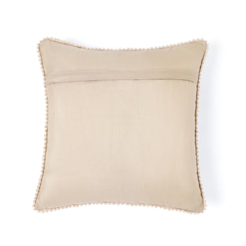 Image of haus & kinder Cushion Cover 16 x 16 Inch | Embroidered Decorative Cushion Cover for Sofa, Bed & Home Decor | Arbor Wing Beige | Pack of 1