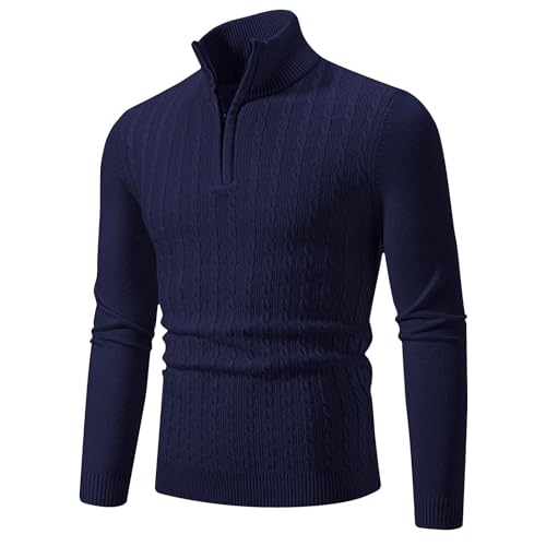 Men's Quarter Zip Up Sweater Slim Fit Long Sleeve Muscle Tops Stand Collar Twisted Knitwear Turtneck Pullover Sweater
