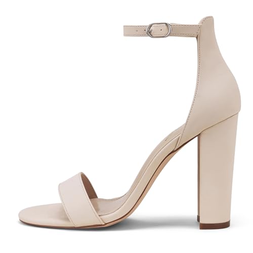 Image of GENSHUO Women's 4-inch Chunky High Heel Sandals with Ankle Strap,Party Wedding Bridal Shoes