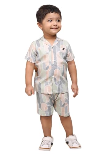 Image of POLKA TOTS Boys 100% Cotton Vacation Wear Co-ord Set | Trendy Printed Shirt & Shorts Combo for Kids | Breathable Summer Beach Outfit for Toddlers & Infants | Lightweight Daily Wear & Night Suit